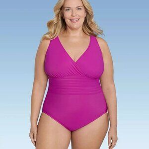 Aqua Green Full Coverage Waist Texture Detail Dark Pink 1 Pc Swimsuit